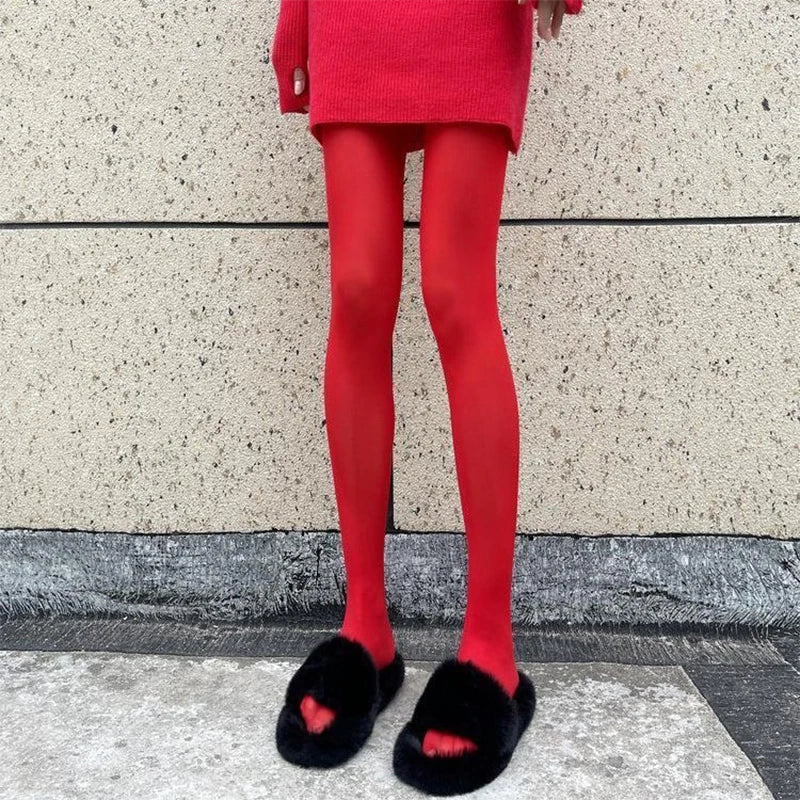 Women’s Fashion Red Pantyhose, Thin Velvet, Translucent Elastic Tights