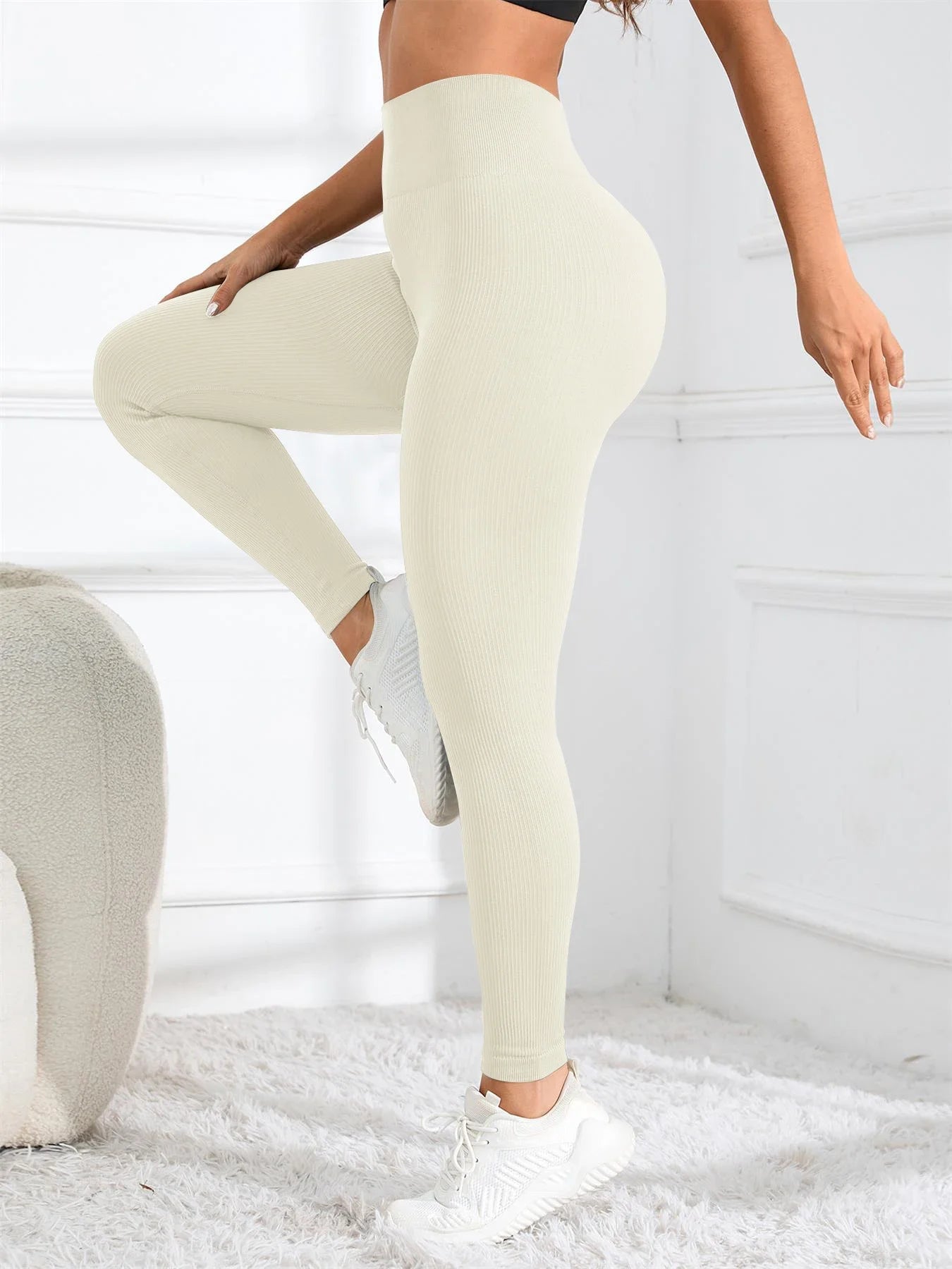 High Waisted Seamless Yoga Leggings, Ribbed Sports Tights, Women’s Fitness & Casual Wear