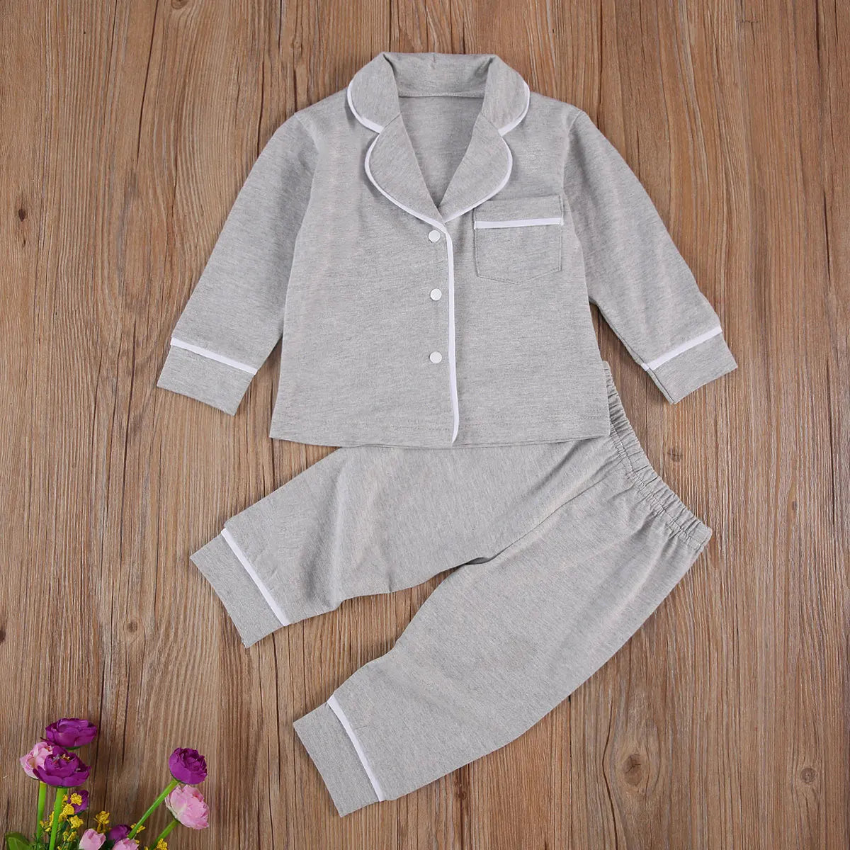 Kids Pajama Set, Long Sleeve Button-Down Shirt & Pants Sleepwear