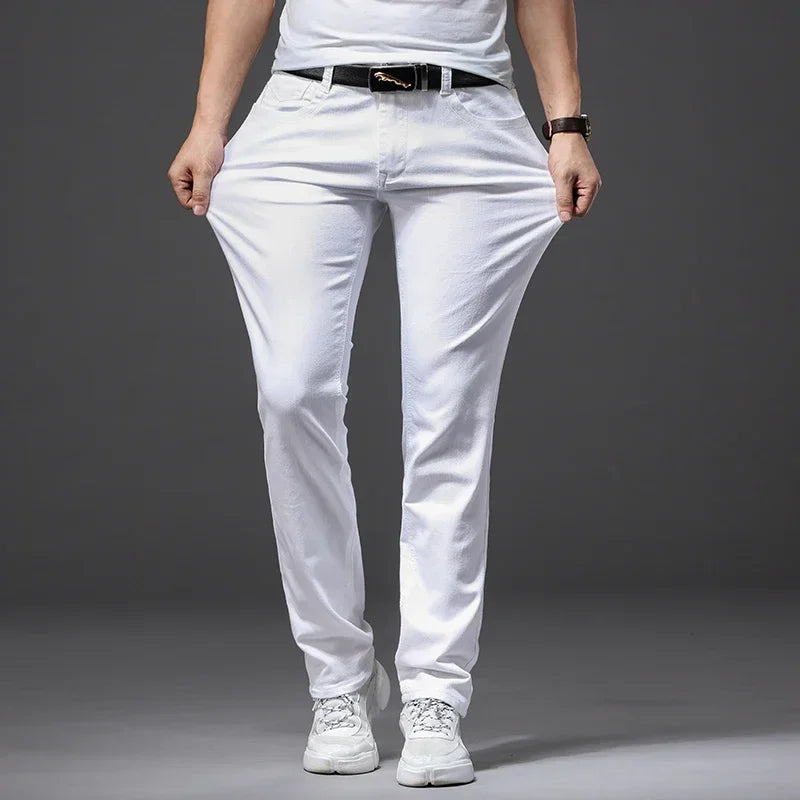 Slim Fit Elastic Jeans Stretch Casual Business Trousers for Men