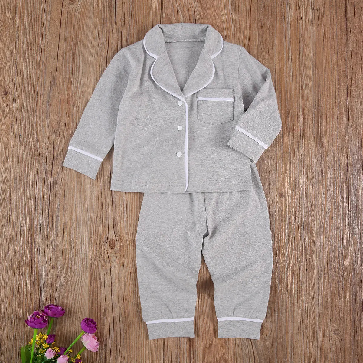 Kids Pajama Set, Long Sleeve Button-Down Shirt & Pants Sleepwear