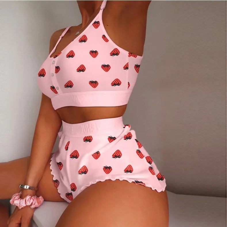 2-Piece Women’s Pajama Set, Print Camisole & Shorts, Sexy Lingerie Loungewear