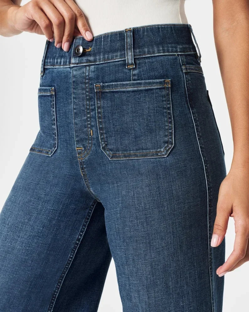 Tummy Control Cropped Wide-Leg Jeans, Flare Streetwear Jeans for Women
