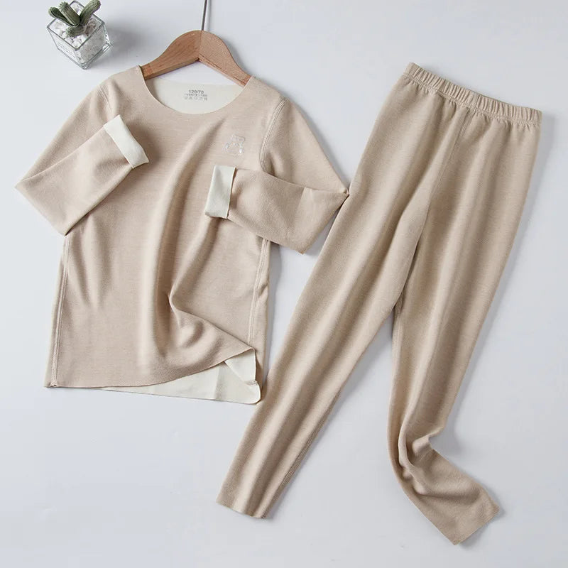 Children's Thermal Underwear Set, Fleece Cotton Long Johns for Boys & Girls