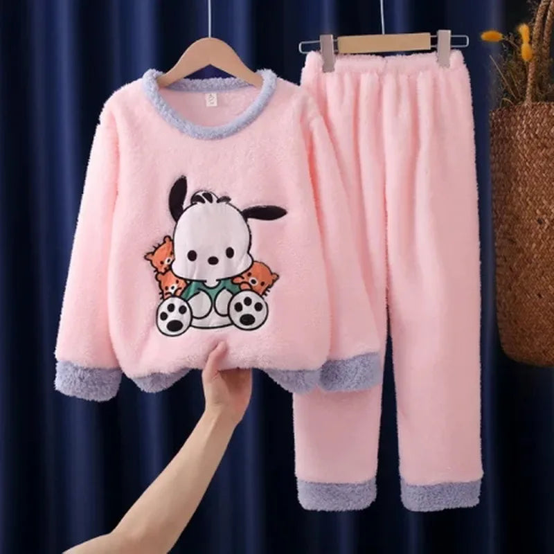 Winter Kids Pajama Set, Princess Coral Fleece Flannel Sleepwear