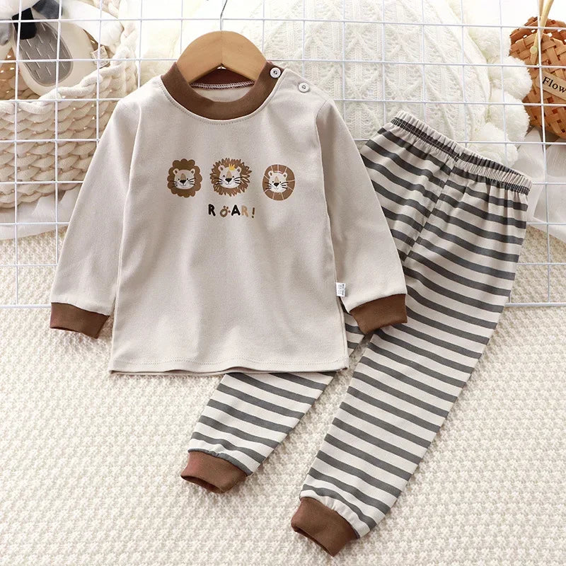 Kids Pajama Set, Cartoon Print Long Sleeve T-Shirt & Pants