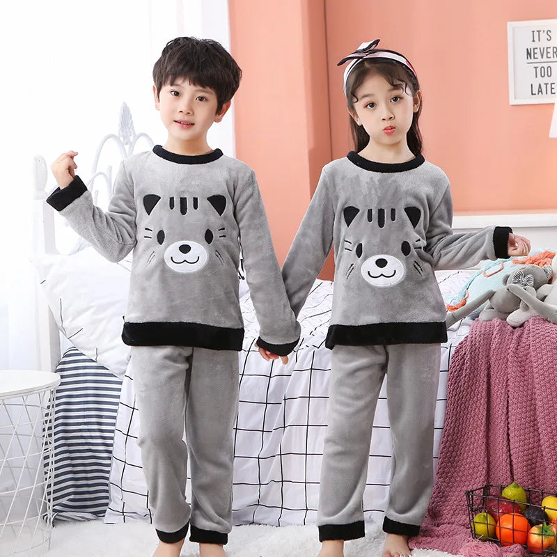 Winter Kids Pajama Set, Princess Coral Fleece Flannel Sleepwear