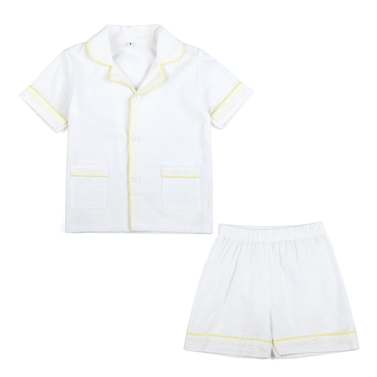 Summer Kids Pajama Set, Cotton Seersucker Matching Sleepwear for Boys & Girls