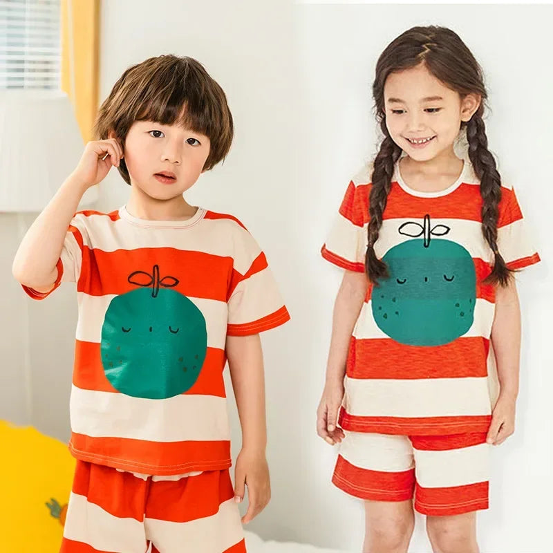 2-10 Years Kids PJs, Cotton Summer Pajama Set for Boys & Girls, Short Sleeves Sleepwear
