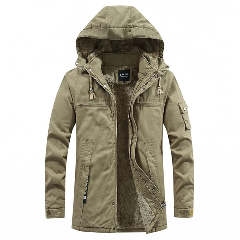 Men’s Winter Hooded Parka, Waterproof, Fleece Cotton Jacket, Casual Fashion Outwear