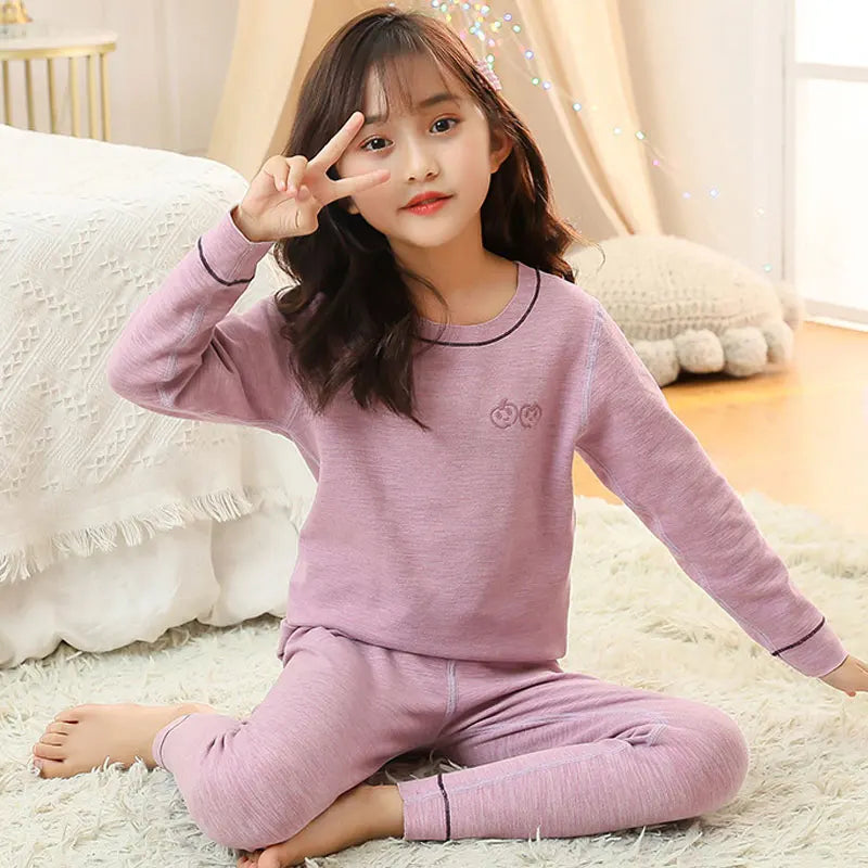 Children's Thermal Underwear Set, Fleece Cotton Long Johns for Boys & Girls