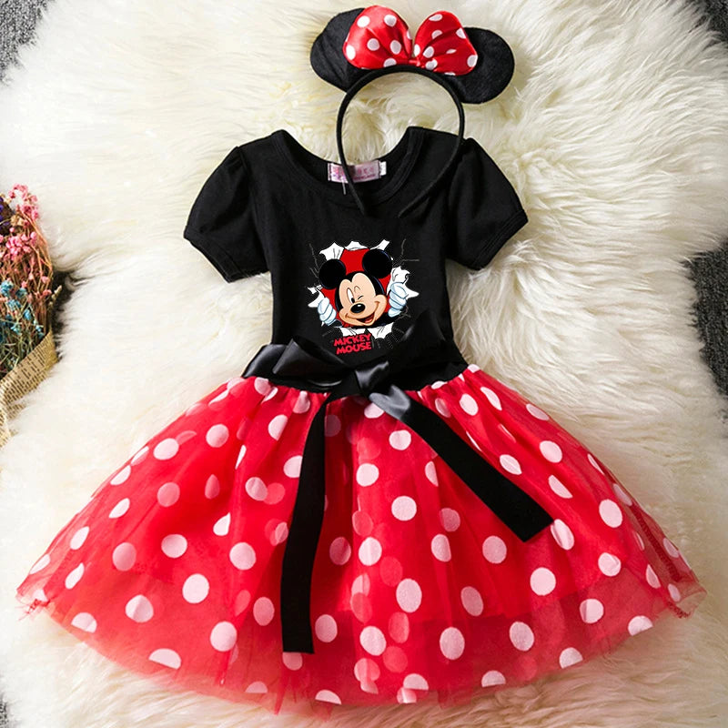 Mickey Minnie Mouse Kids Dress, Polka Dot Princess Party Costume for Girls (1-6Y)