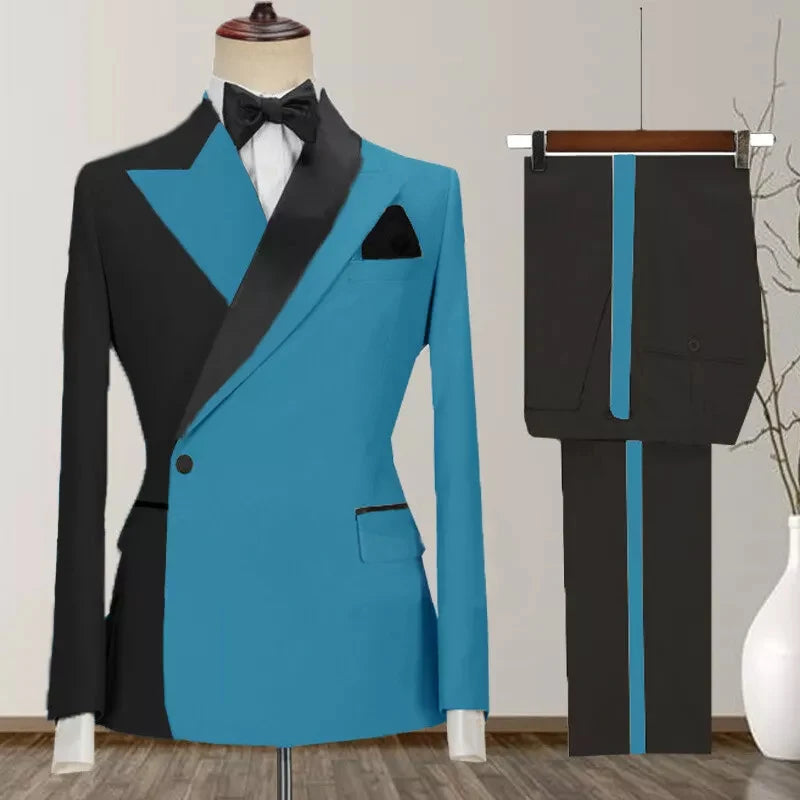 One Button Men's Suit Peak Lapel 2-Piece Blazer and Pants Set