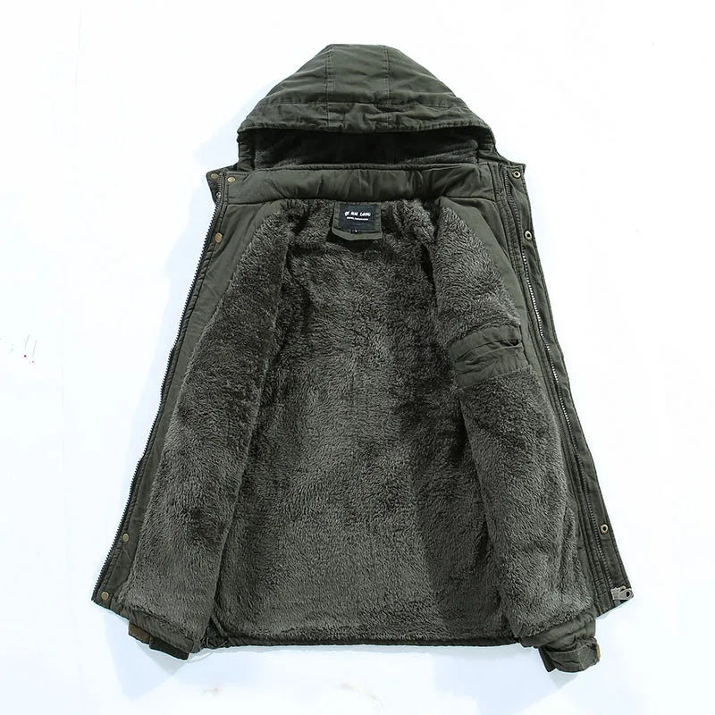 Men’s Winter Hooded Parka, Waterproof, Fleece Cotton Jacket, Casual Fashion Outwear
