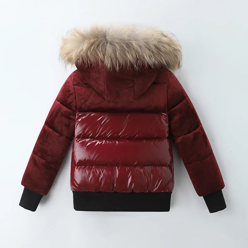 Winter Kids Down Jackets, Fur Hoodie, Waterproof Parka for Boys & Girls