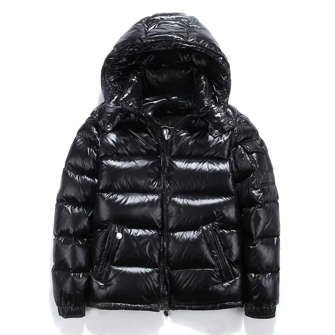 Glossy Down Hooded Jackets Women Men Winter Short Cold-Proof