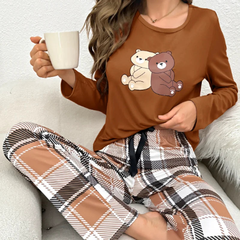 Spring Autumn Women’s Pajama Set – Long Sleeves & Pants Milk Silk Sleepwear