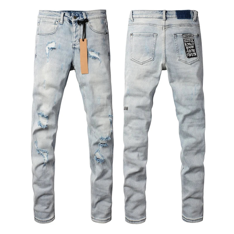 Retro Washed Light Jeans | Slim Fit Ripped Denim for Men & Women