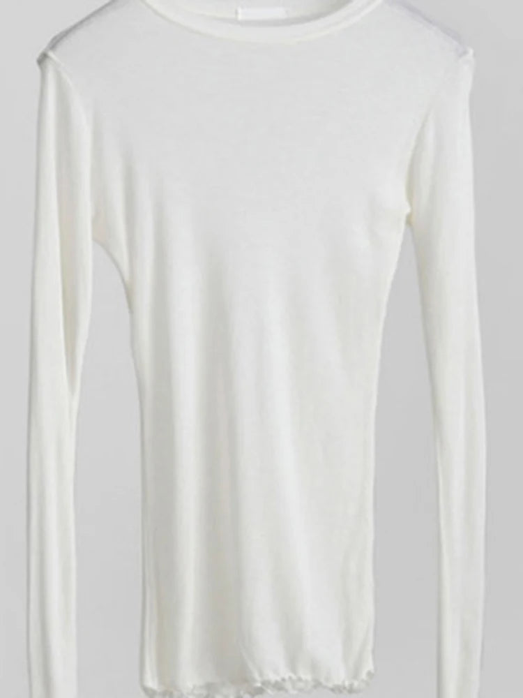 High Quality Women’s Plain Elastic T-Shirt, Long Sleeve See-Through Casual Top