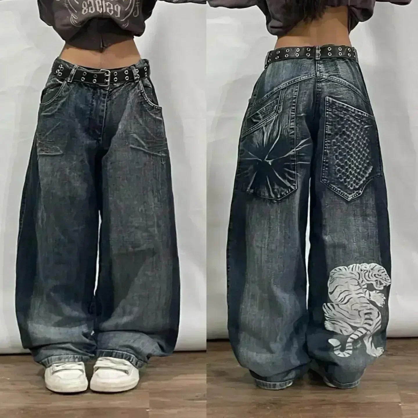Y2K Loose Straight Jeans, Vintage Oversized Wide-Leg Unisex Pants
