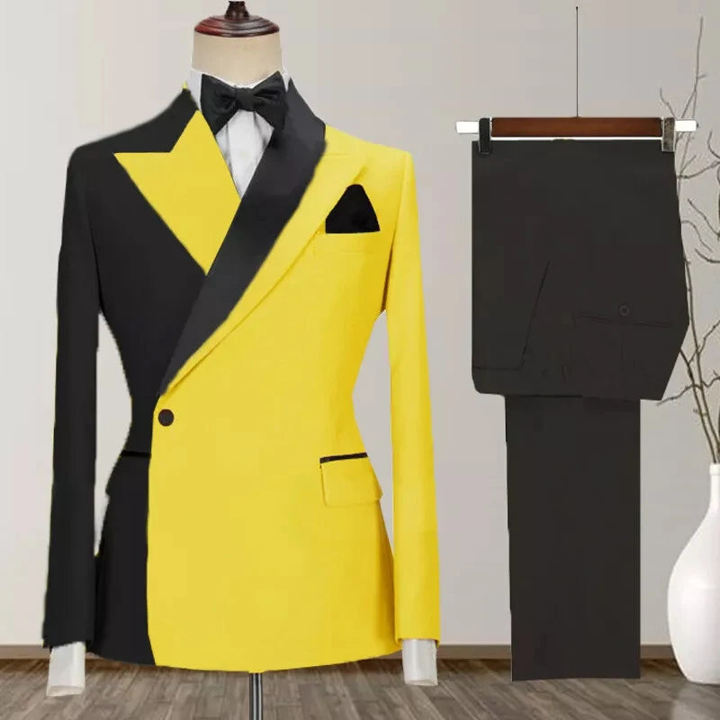 One Button Men's Suit Peak Lapel 2-Piece Blazer and Pants Set