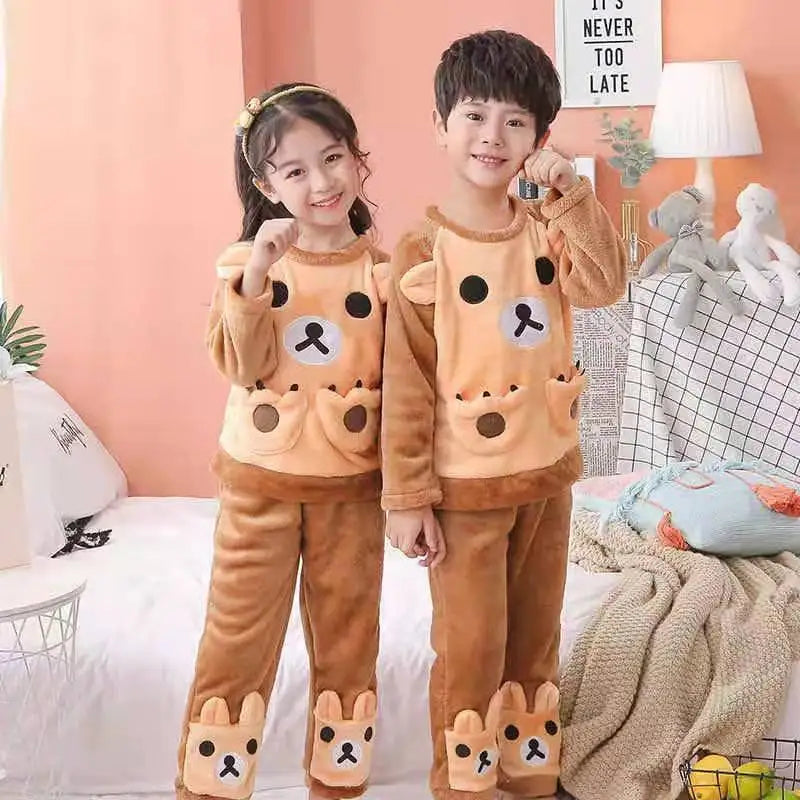 Winter Kids Pajama Set, Princess Coral Fleece Flannel Sleepwear