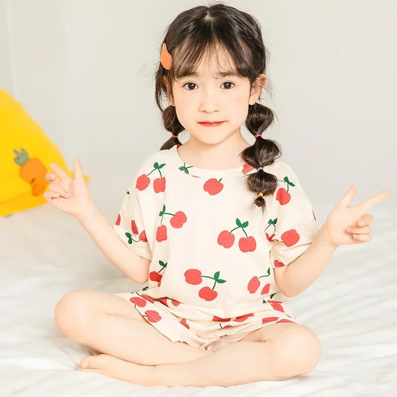 2-10 Years Kids PJs, Cotton Summer Pajama Set for Boys & Girls, Short Sleeves Sleepwear