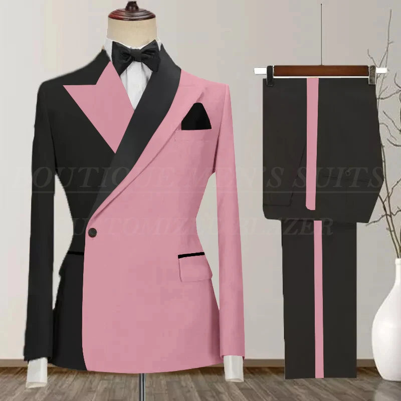 One Button Men's Suit Peak Lapel 2-Piece Blazer and Pants Set