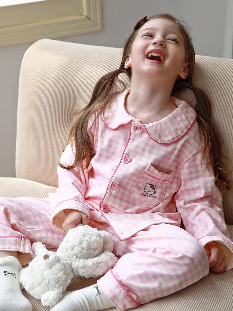 Baby Girls Hello Kitty Pajama Set, Plaid Long Sleeve Top & Pants Sleepwear