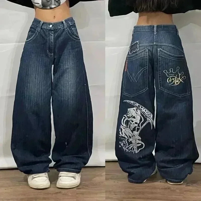 Y2K Loose Straight Jeans, Vintage Oversized Wide-Leg Unisex Pants