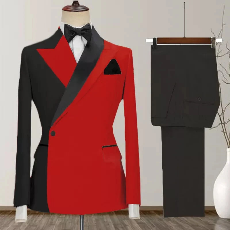 One Button Men's Suit Peak Lapel 2-Piece Blazer and Pants Set