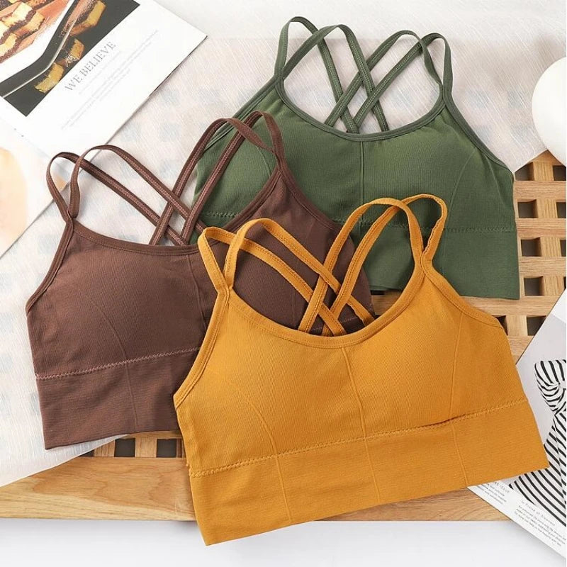 Women’s Cross Strap Tank Top, Breathable Sports Bra, Solid Color Yoga Bra