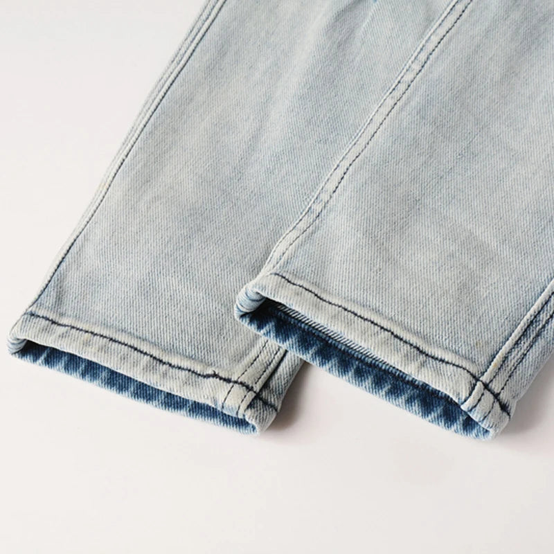 Retro Washed Light Jeans | Slim Fit Ripped Denim for Men & Women