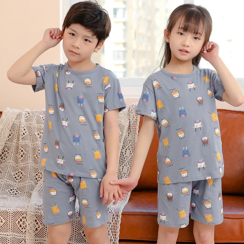 2-10 Years Kids PJs, Cotton Summer Pajama Set for Boys & Girls, Short Sleeves Sleepwear