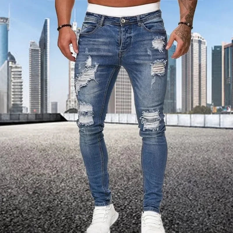 Retro Ripped Skinny Jeans Stretch Slim Fit Motorcycle Streetwear