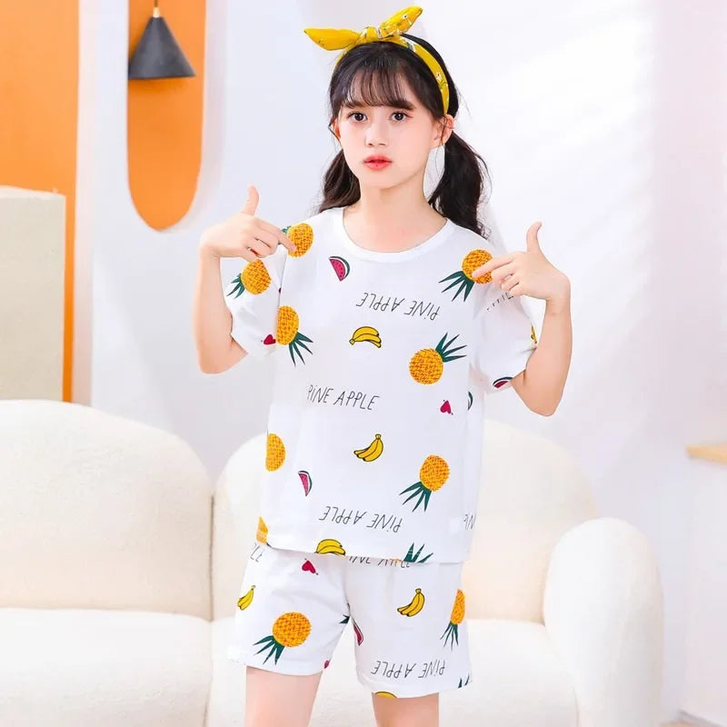 2-10 Years Kids PJs, Cotton Summer Pajama Set for Boys & Girls, Short Sleeves Sleepwear