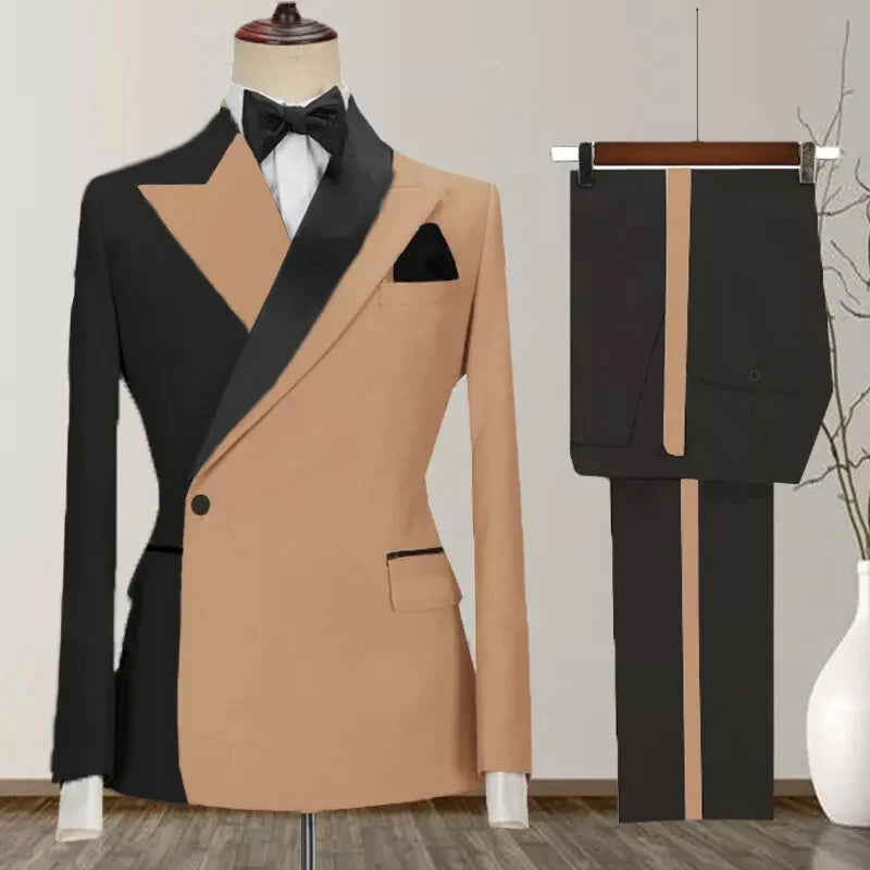 One Button Men's Suit Peak Lapel 2-Piece Blazer and Pants Set