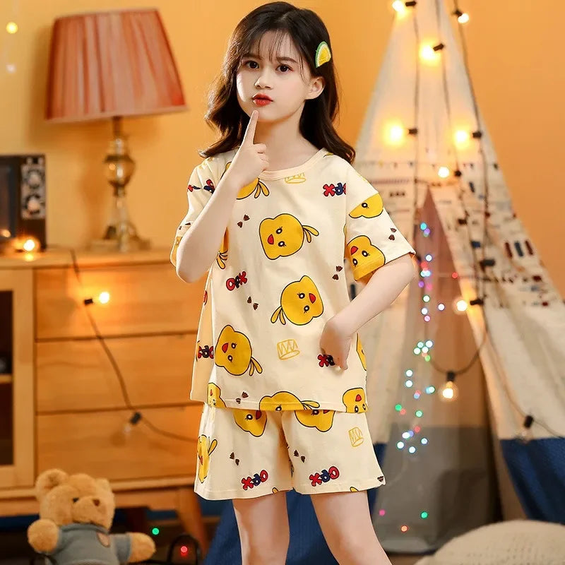 2-10 Years Kids PJs, Cotton Summer Pajama Set for Boys & Girls, Short Sleeves Sleepwear
