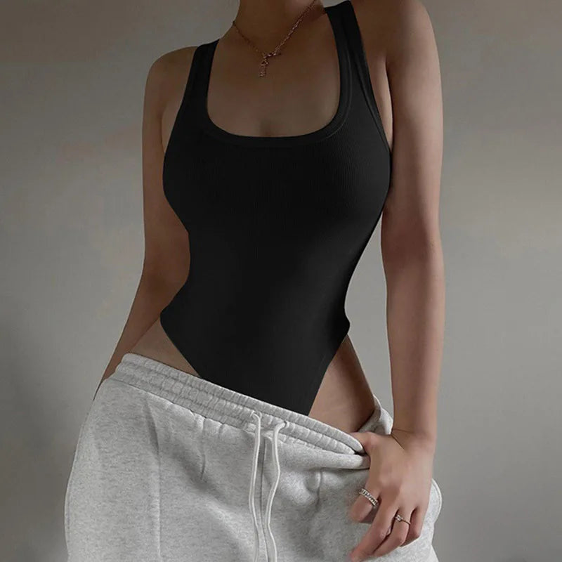 Sleeveless Knit Bodysuit, Sexy Off-Shoulder Halter Top, Clubwear for Women