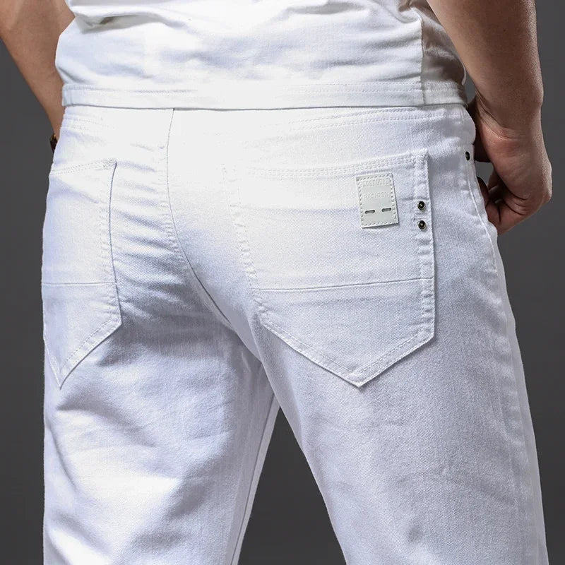 Slim Fit Elastic Jeans Stretch Casual Business Trousers for Men