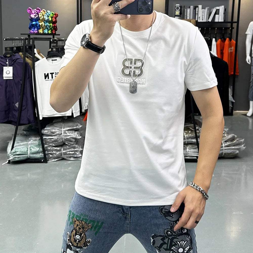 Minimalist 3D Letter T-Shirt Slim Fit Summer Tee