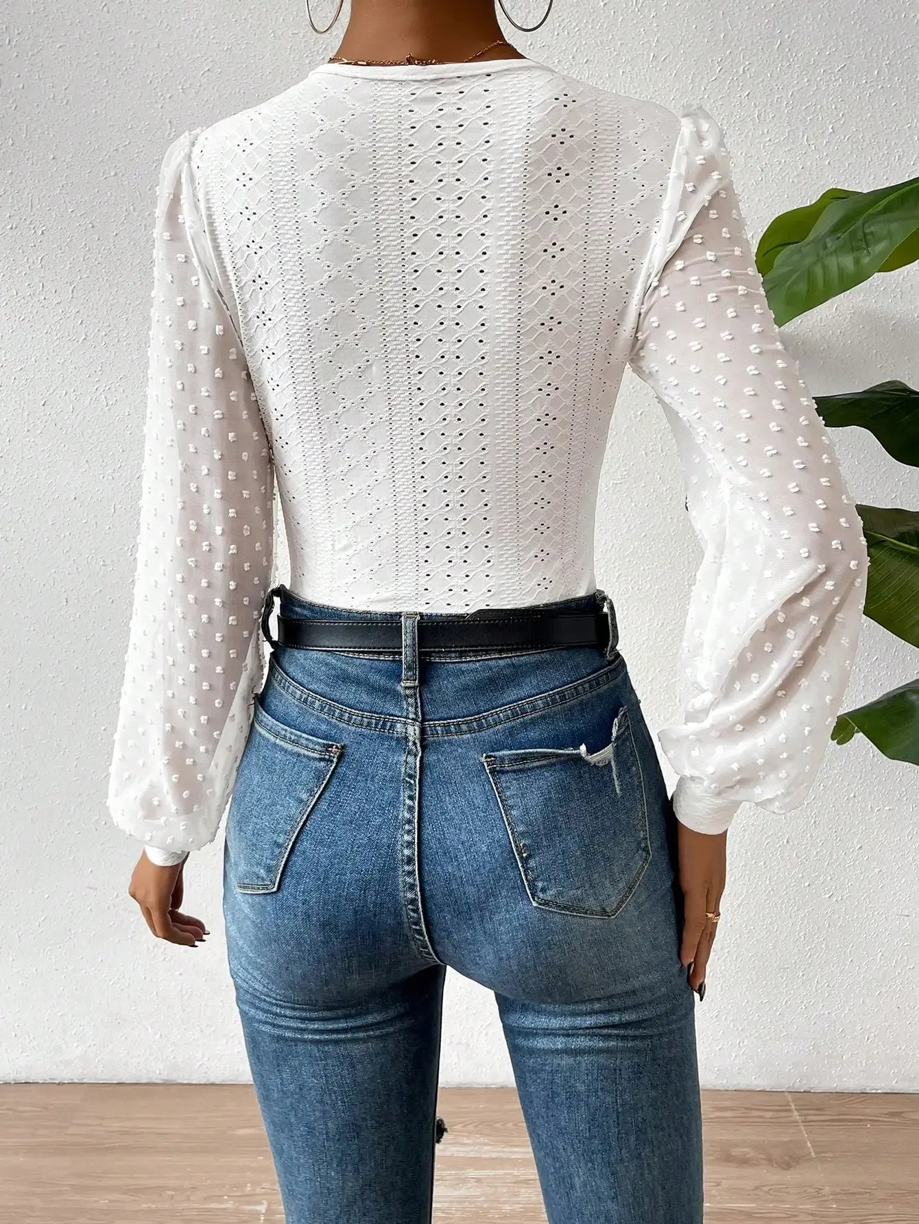 Elegant Women’s V-Neck Long Sleeve Cotton Embroidery Slim-Fit Jumpsuit