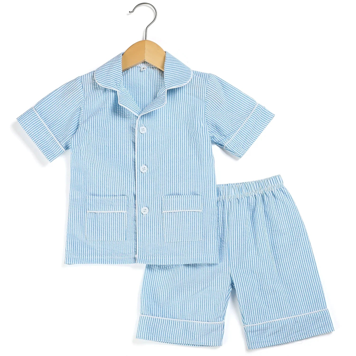 Summer Kids Pajama Set, Cotton Seersucker Matching Sleepwear for Boys & Girls