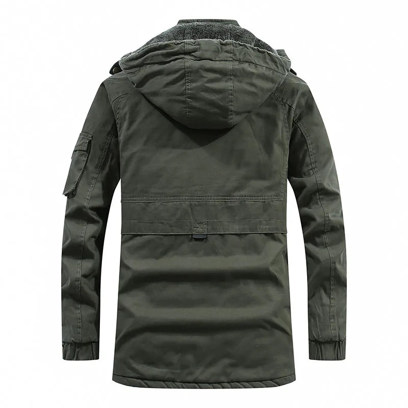 Men’s Winter Hooded Parka, Waterproof, Fleece Cotton Jacket, Casual Fashion Outwear