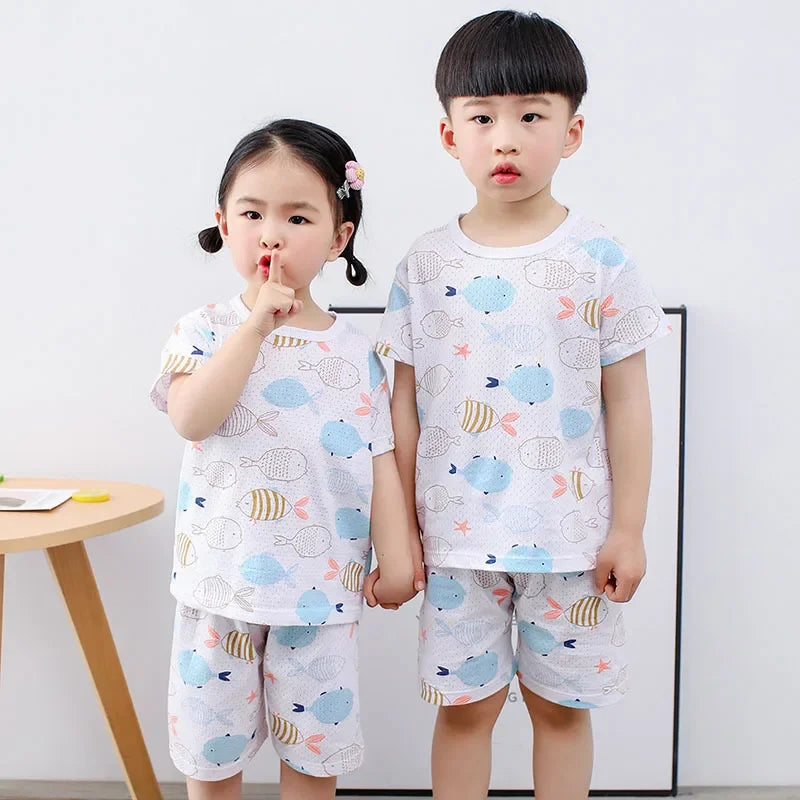 2-10 Years Kids PJs, Cotton Summer Pajama Set for Boys & Girls, Short Sleeves Sleepwear