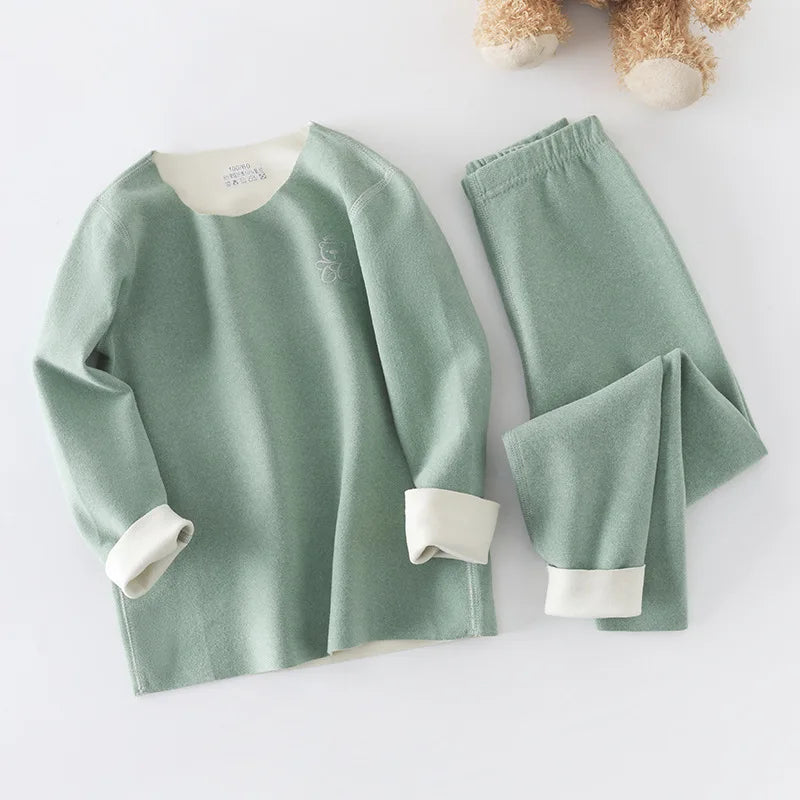 Children's Thermal Underwear Set, Fleece Cotton Long Johns for Boys & Girls