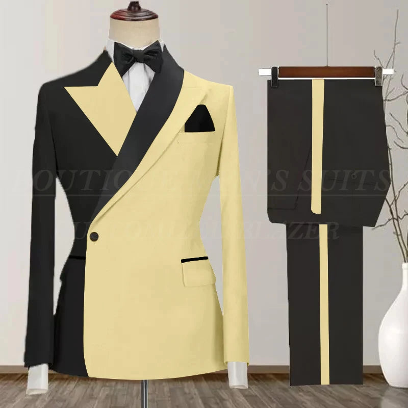 One Button Men's Suit Peak Lapel 2-Piece Blazer and Pants Set