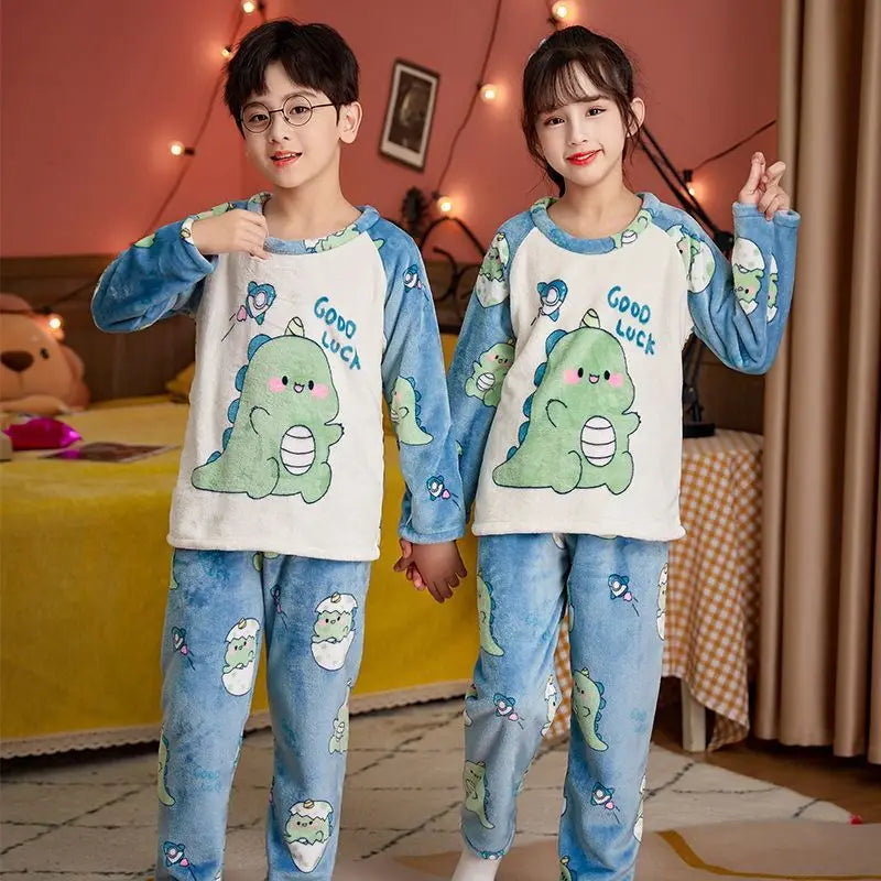 Winter Kids Pajama Set, Princess Coral Fleece Flannel Sleepwear