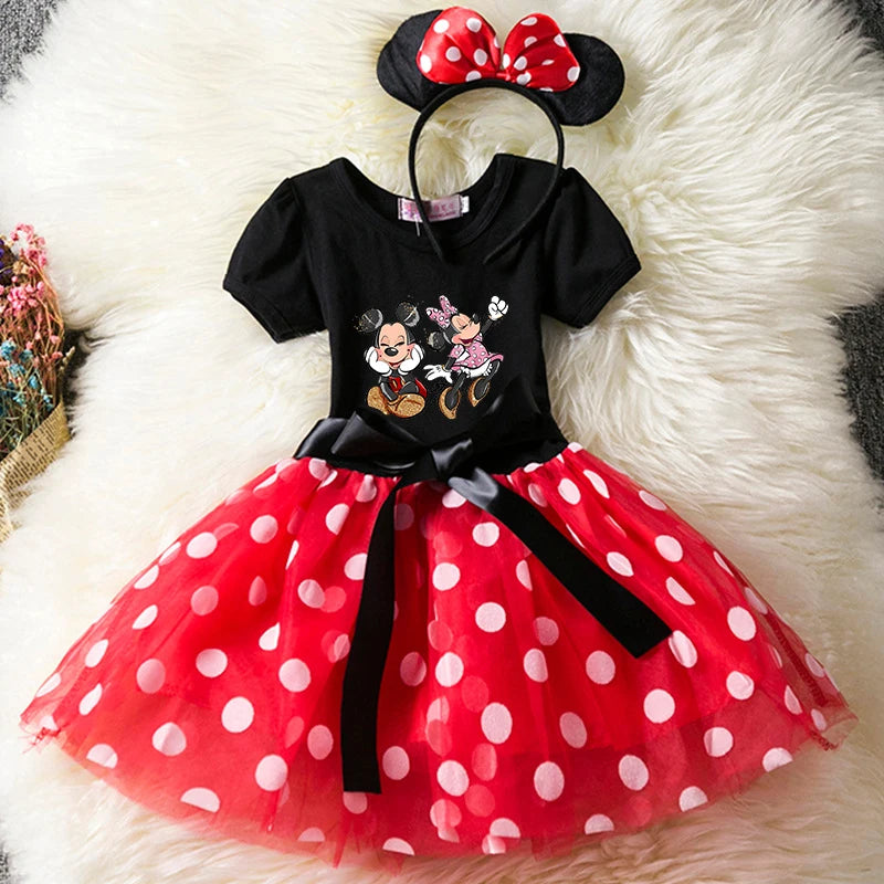 Mickey Minnie Mouse Kids Dress, Polka Dot Princess Party Costume for Girls (1-6Y)