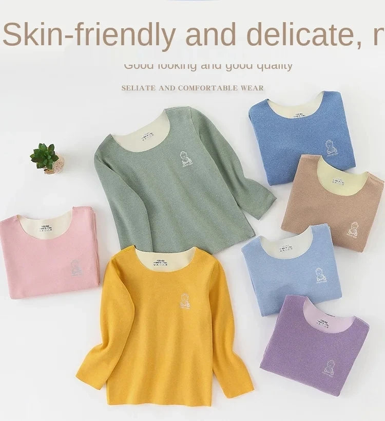 Children's Thermal Underwear Set, Fleece Cotton Long Johns for Boys & Girls